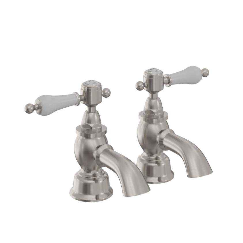 Heritage Glastonbury Brushed Nickel Bath Pillar Taps